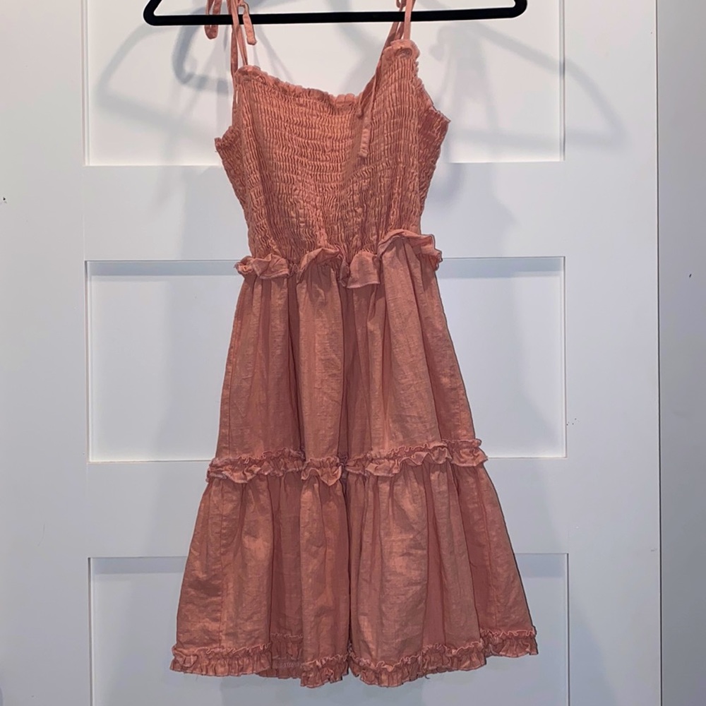 Blush Pink Shein Ruffle and Rushed Tie Dress